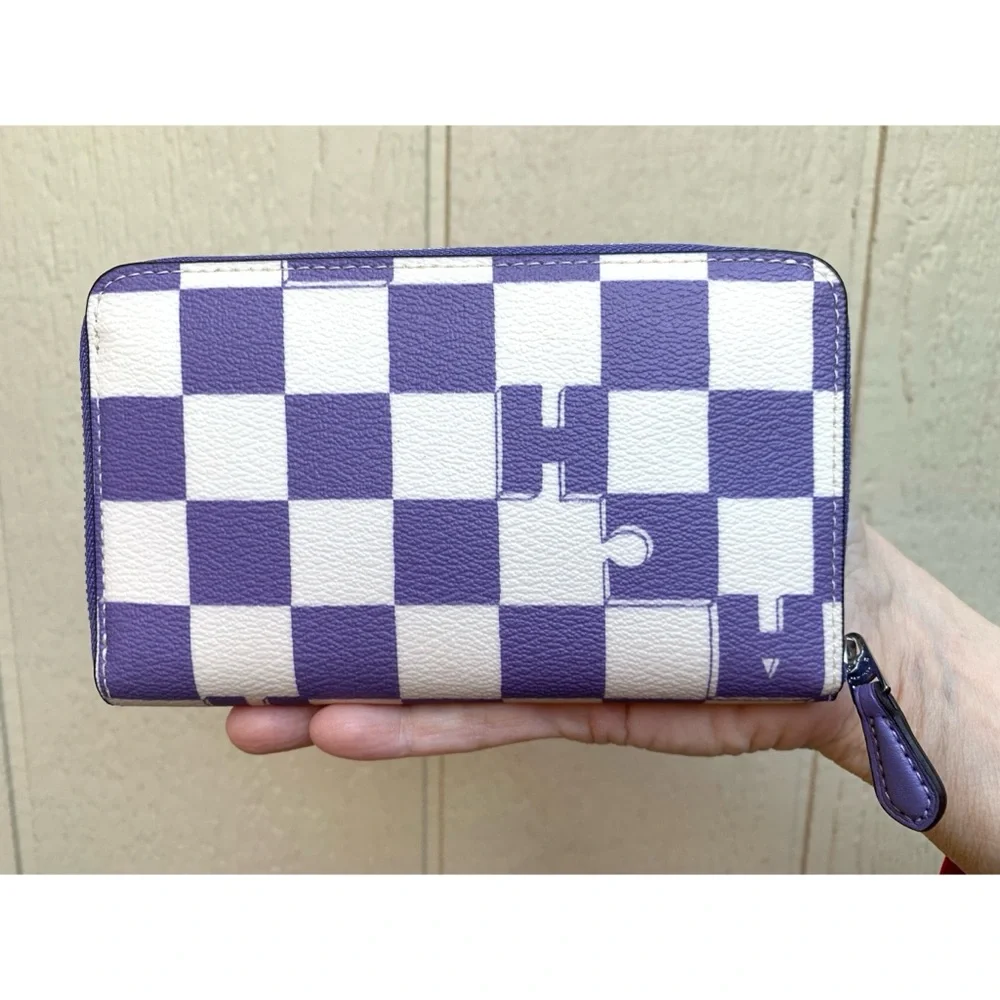 NWT Coach Medium Zip Checkerboard Wallet in Light Violet Chalk